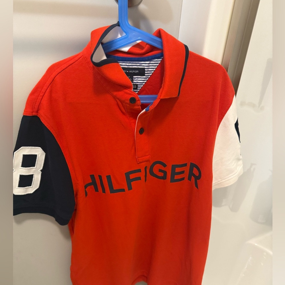 Tommy Hilfiger Polo in Red, Black, and White size small